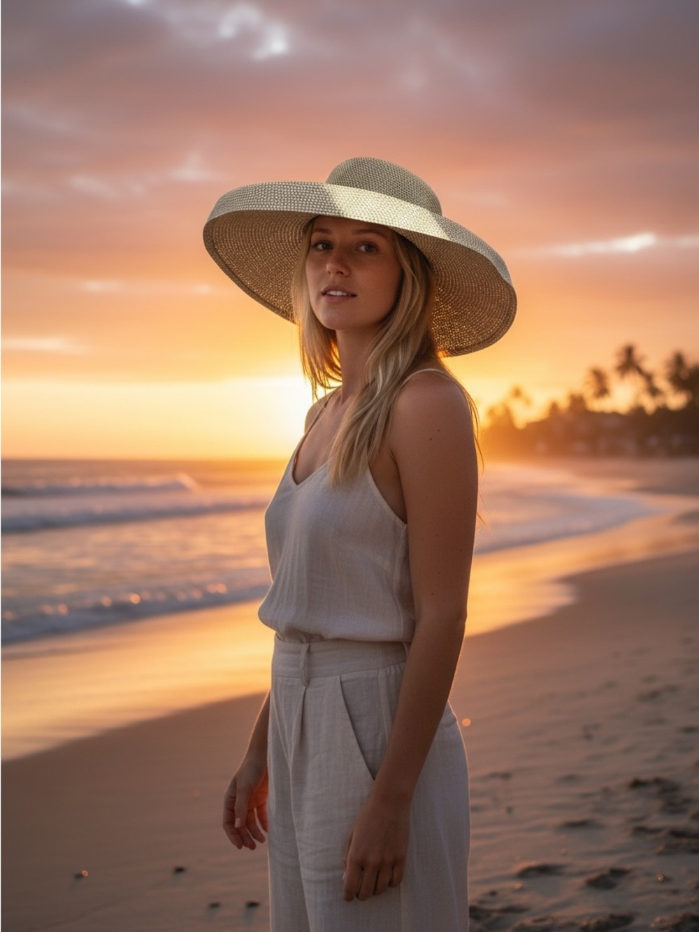 Wide-Brim Straw Sun Hat - Natural